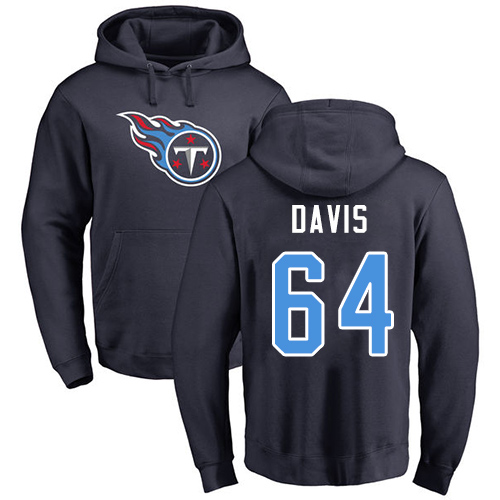 Tennessee Titans Men Navy Blue Nate Davis Name and Number Logo NFL Football #64 Pullover Hoodie Sweatshirts->nfl t-shirts->Sports Accessory
